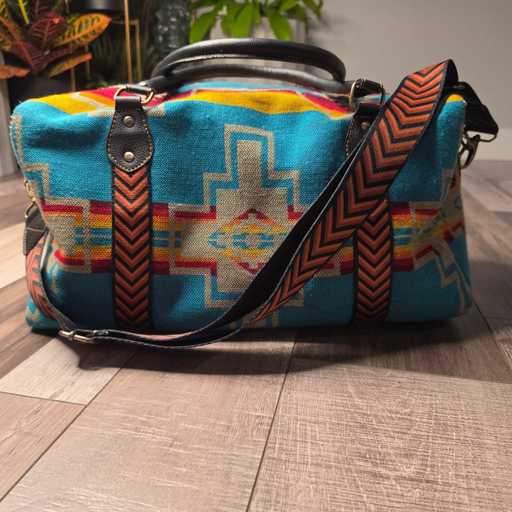 Raymond Duffel Bag Unisex Large Blue Tapestry Cotton Boho Western Travel Weekend